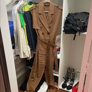 Zara Double-Breasted Brown Jumpsuit